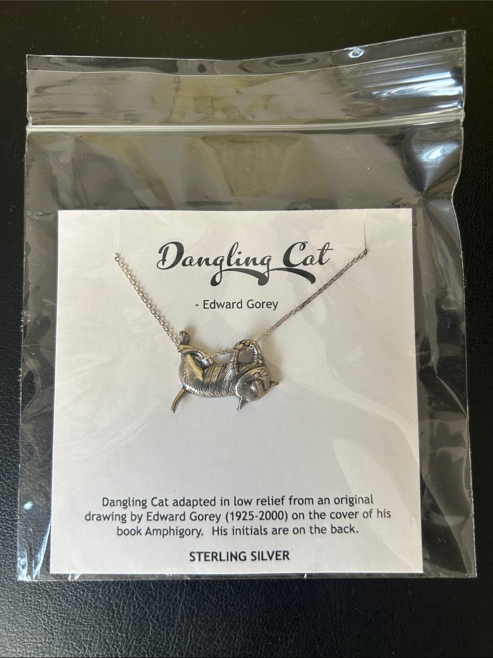 Dangling Cat Sterling Silver Necklace - Silver